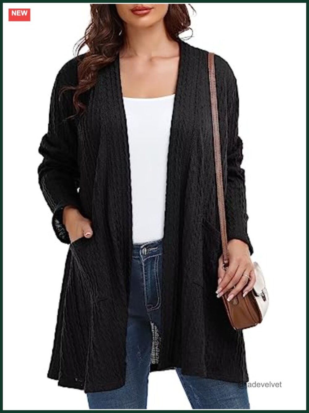 Plus Size Open Front Cable Knit Cardigan Sweater with Pockets